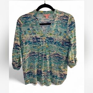 Lilly Pulitzer Blue and Green Patterned Blouse